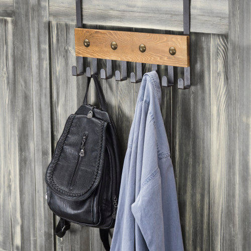 Black Metal & Burnt Wood Over-The-Door Rack