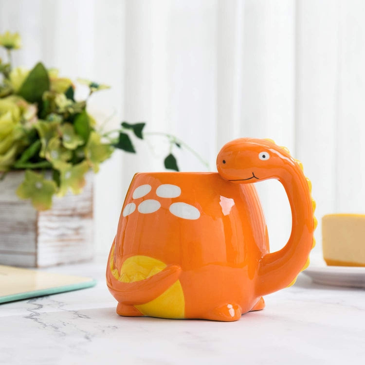 Adorable Orange Brontosaurus Dinosaur Cartoon Ceramic Coffee Mug