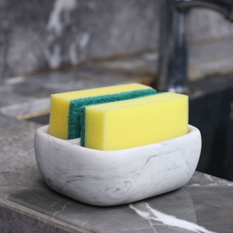 White Marble Pattern Resin Stylish Kitchen Sponge Holder Bowl