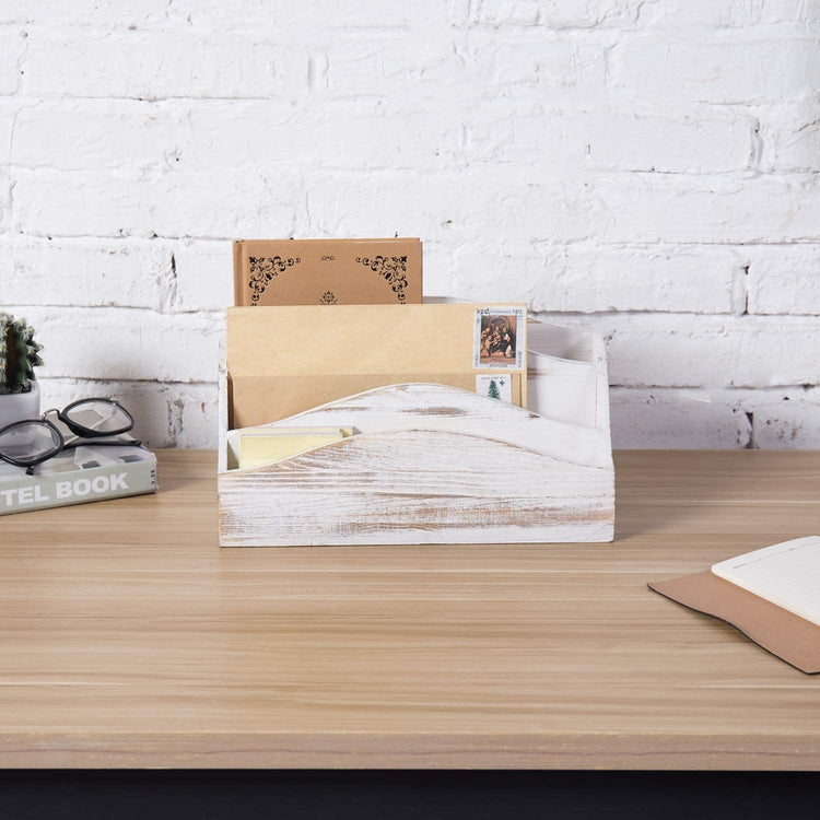 Shabby-Chic Whitewashed Wood 3-Slot Mail Sorter