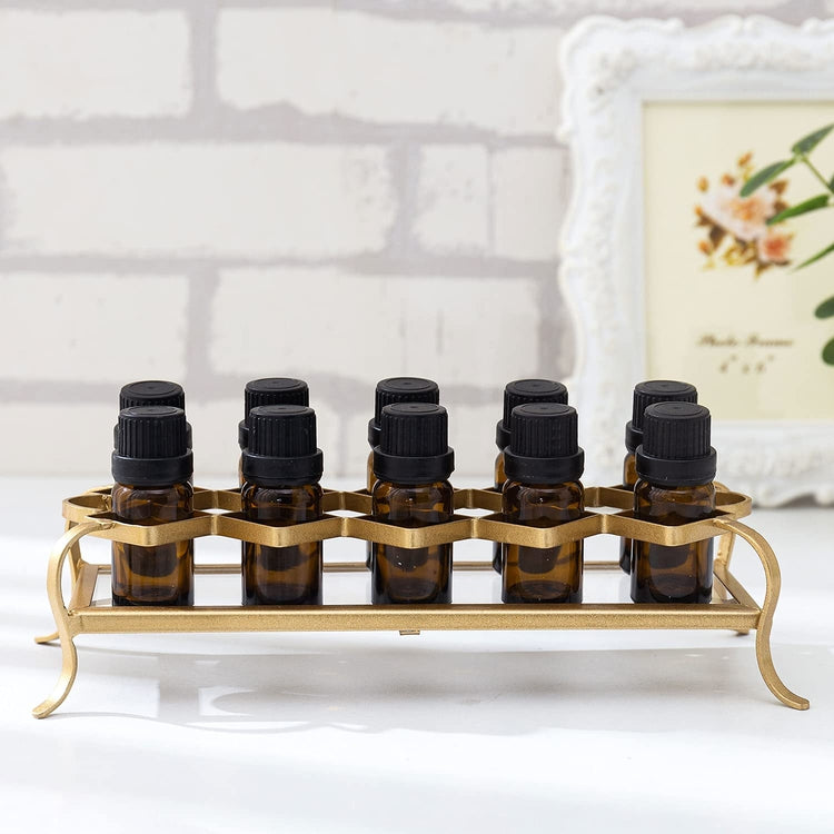 Gold Tone Metal, 10 Slot Essential Oil Display, Lipstick Holder, Makeup Organizer Tray