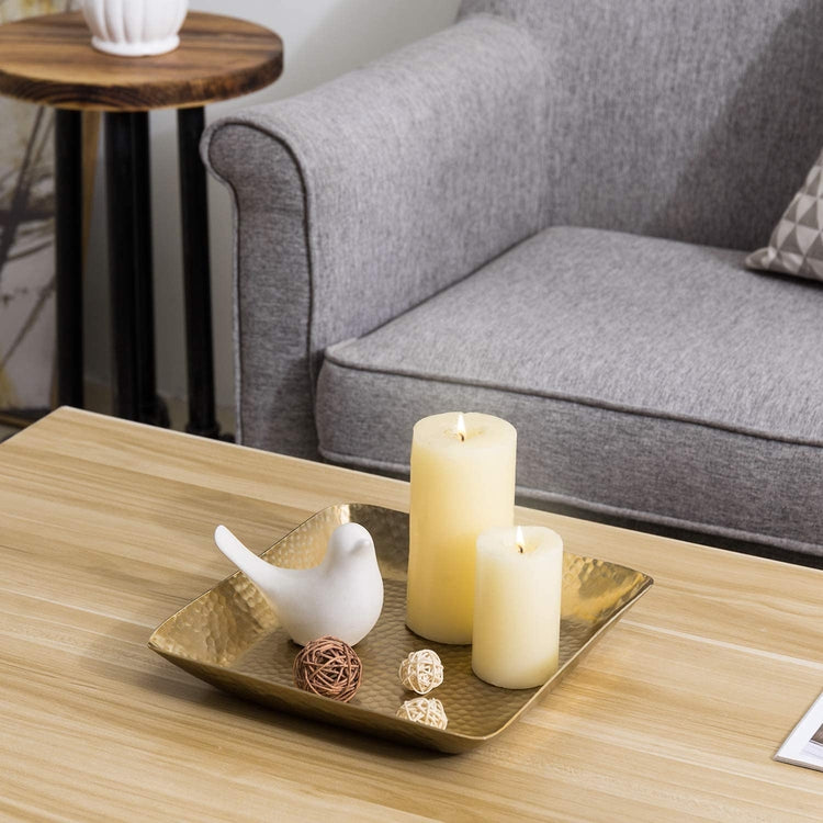 Brass-Tone Antique-Style Hammered Square Tabletop Display Tray