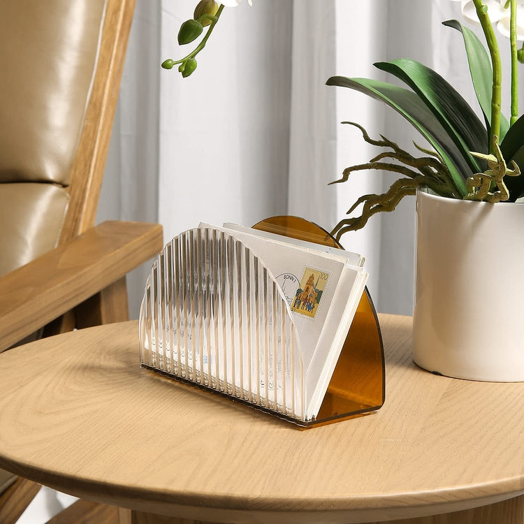 Mid Century Amber and Clear Acrylic Wavy Design Desktop Letter Holder