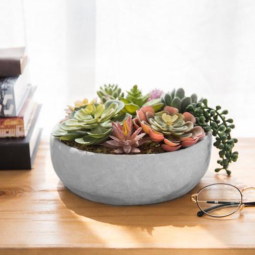 8-Inch Artificial Succulent Plant Arrangement in Round Concrete Pot