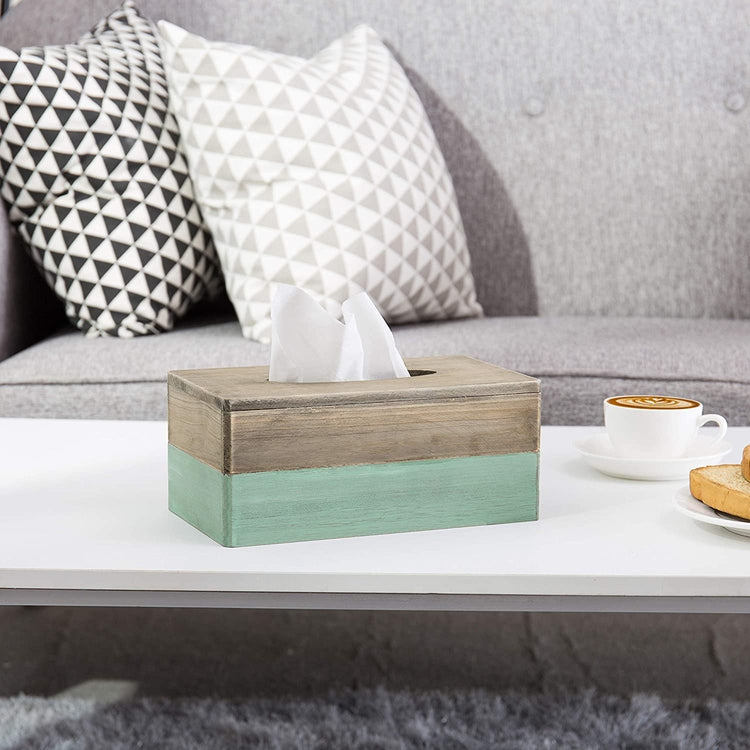 Whitewashed Blue Wood Rectangular Tissue Box Holder