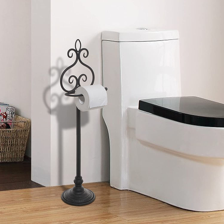 Freestanding Metal Scrollwork Toilet Paper Holder Rack