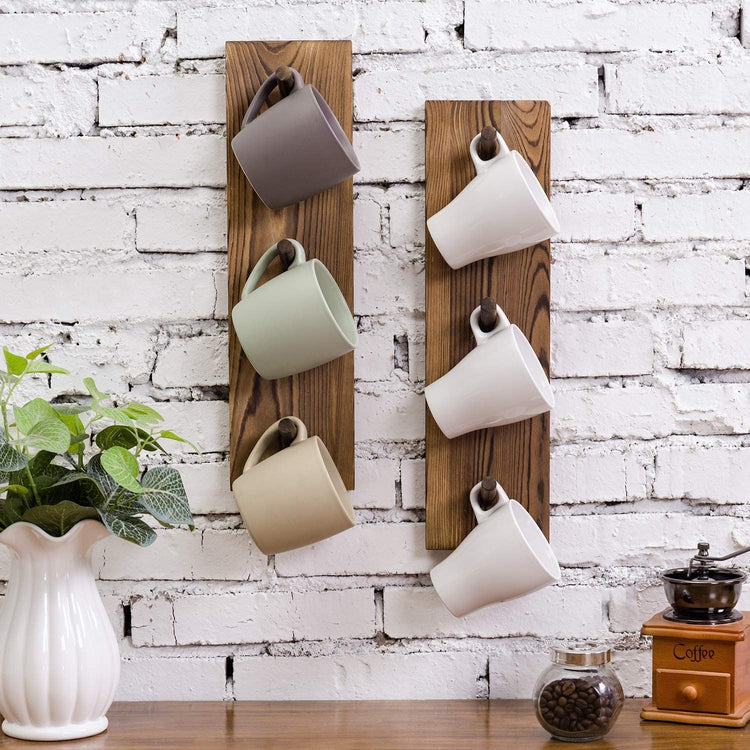 Burnt Wood Wall Mounted 3-Hook Mug Hanging Storage Rack