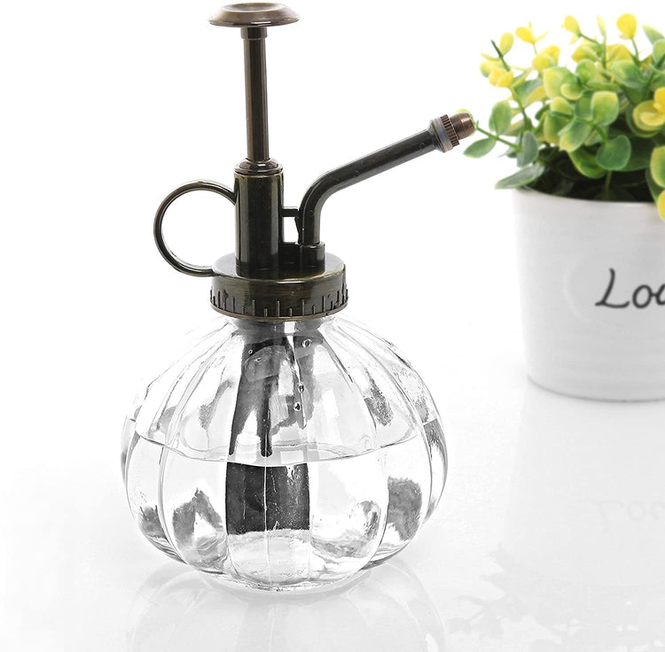 Vintage Ribbed Clear Glass Plant Mister Bottle with Top Pump-MyGift