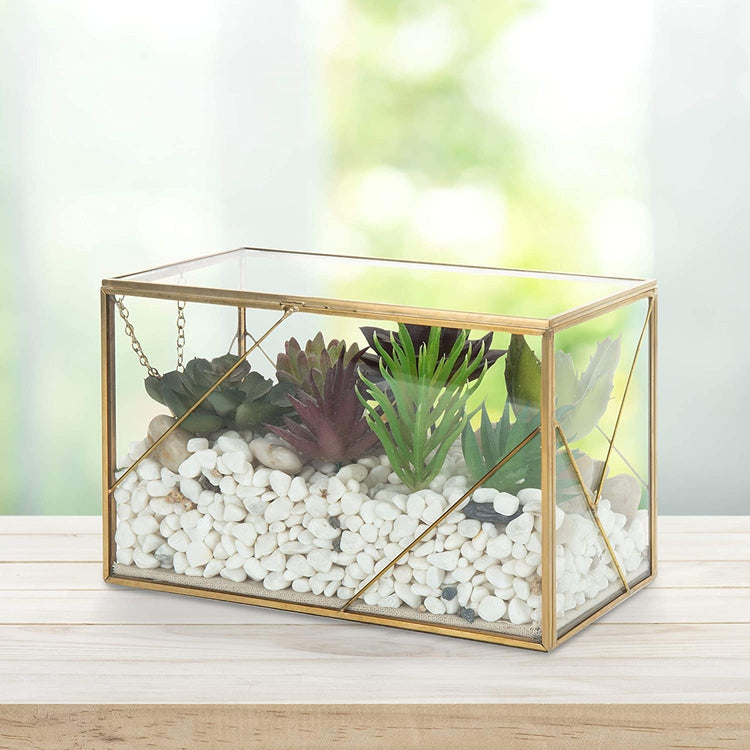 Geometric Glass and Brass Shadow Box - Perfect as Jewelry Display Case or Wedding Card Holder