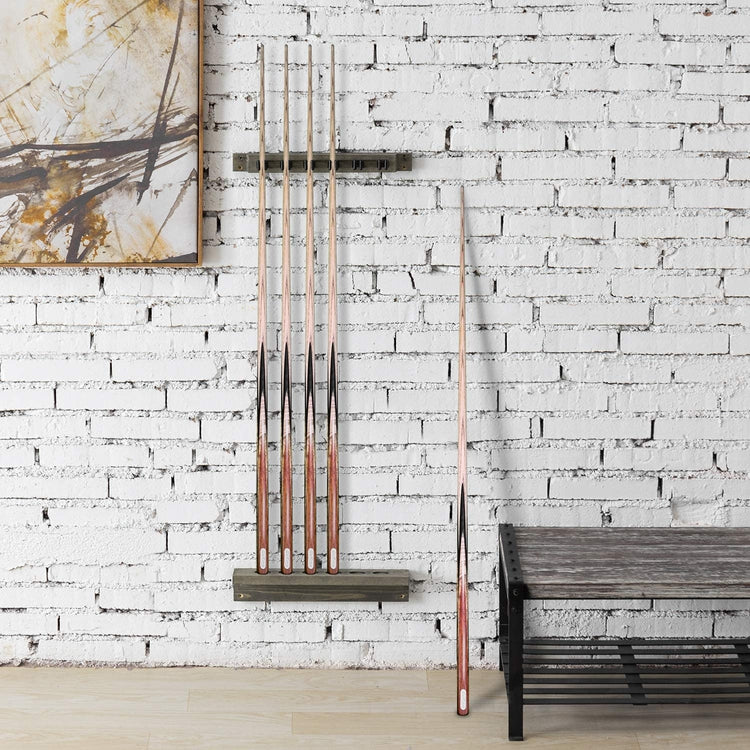 Gray Wood Wall Mounted Billiards Pool Cue Stick Storage Rack for 6 Cues, 2-Piece Set