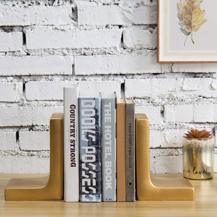 Decorative Heavy Gold Concrete Bookends, Set of 2