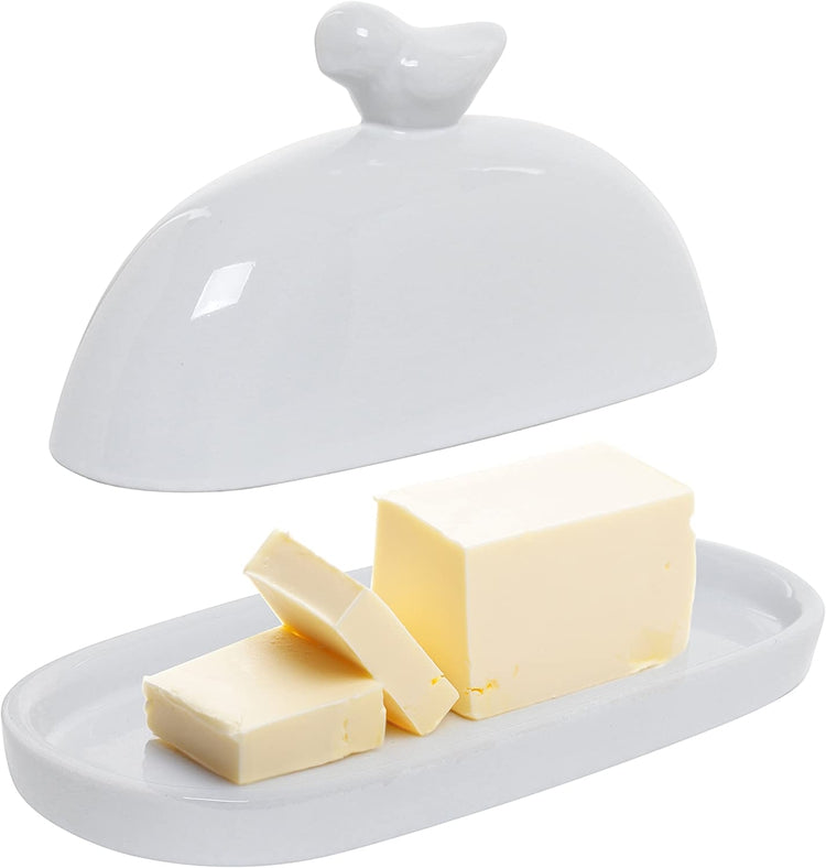 White Bird Design Decorative Ceramic Butter Dish and Lid Cover