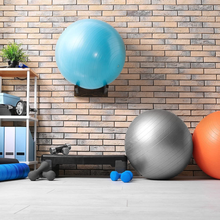 Dark Brown Burnt Wood Wall Mounted Yoga, Medicine, Stability, Exercise Ball Storage Rack