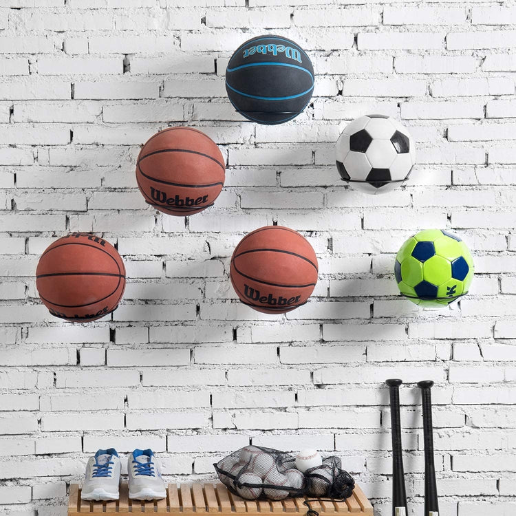 Wall Mounted Black Metal Sports Ball Display Rack, Set of 6
