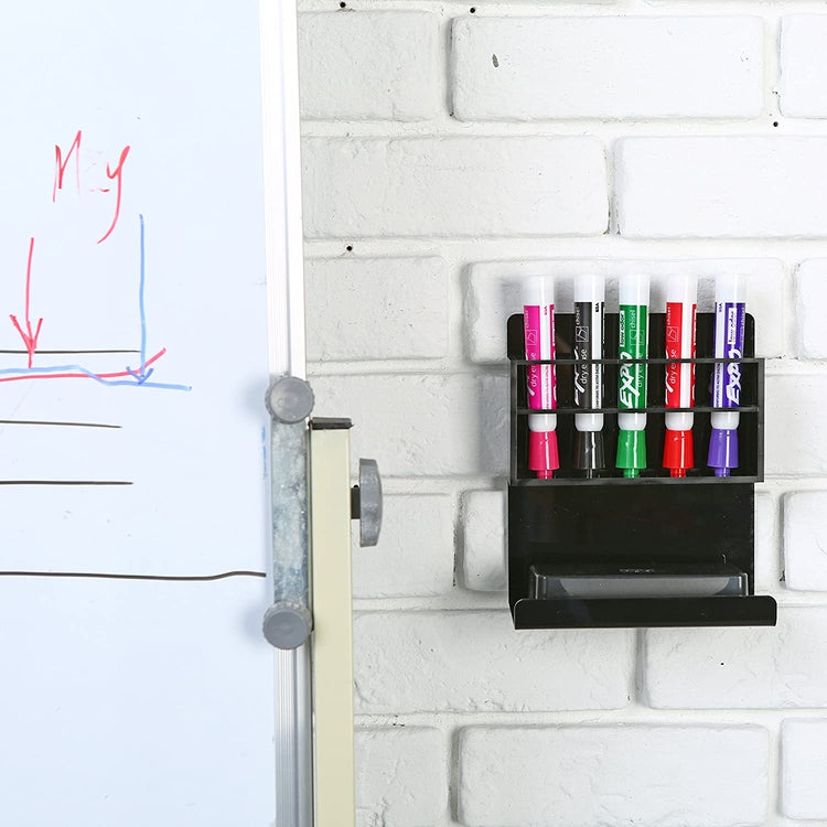 Black Acrylic Wall Mounted 5 Slot Whiteboard Dry Erase Marker and Eraser Holder Rack