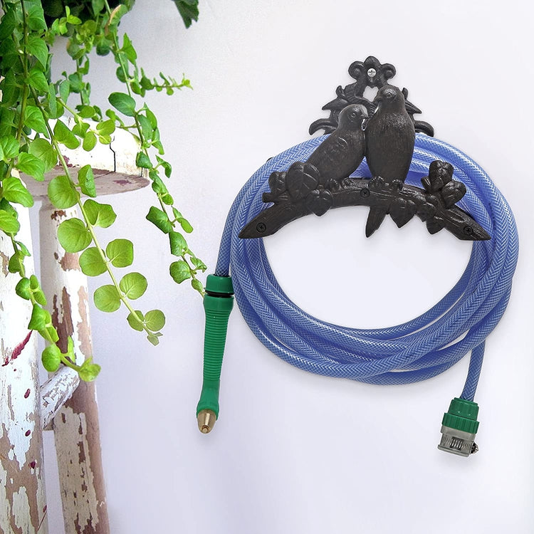 Bird and Tree Branch Design Wall Mounted Cast Iron Garden Hose Hanger Rack