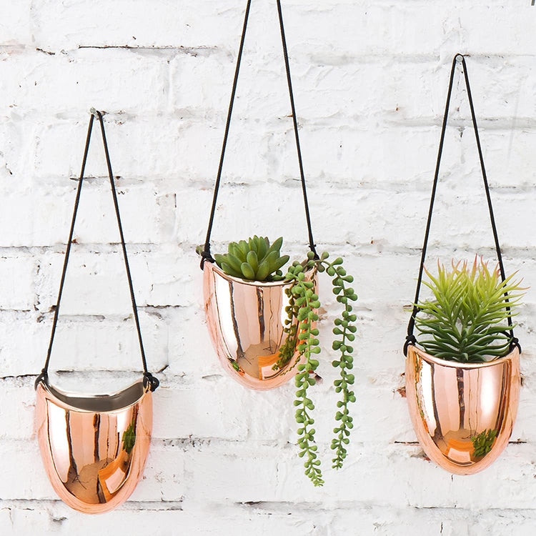 Metallic Rose Gold Ceramic Indoor Planter Pots, Set of 3