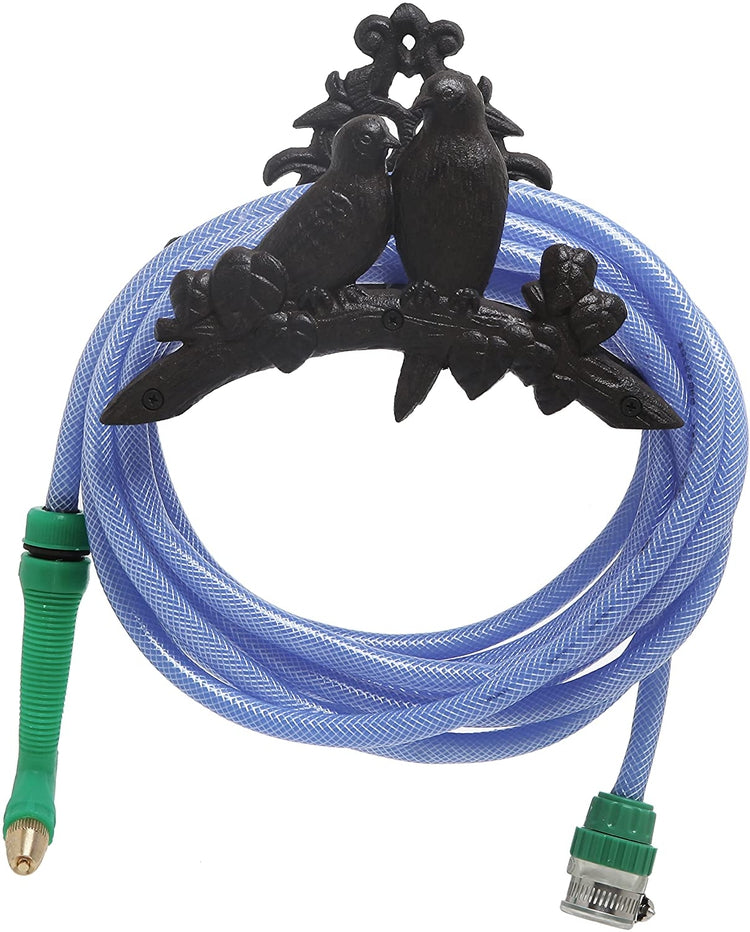 Wall Mounted Cast Iron Garden Hose Hanger Rack with Bird and Tree Branch Design-MyGift