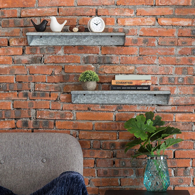 Galvanized Metal Wall Mounted 24-Inch Shelves, Set of 2