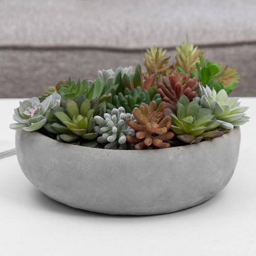 Artificial Assorted Succulent Arrangement in Round Gray Cement Plant Pot