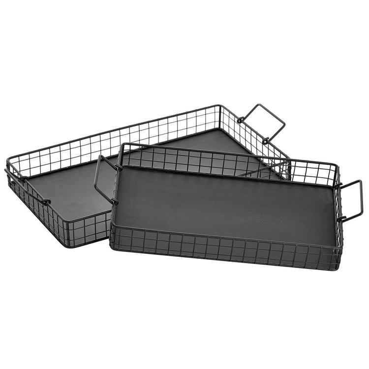 Black Galvanized Metal Wire Nesting Trays, Set of 2