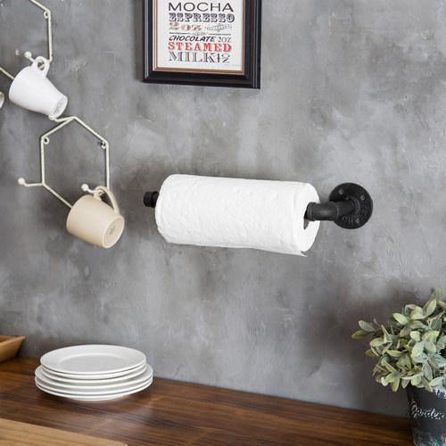 Black Wall-Mounted Industrial Pipe Paper Towel Holder