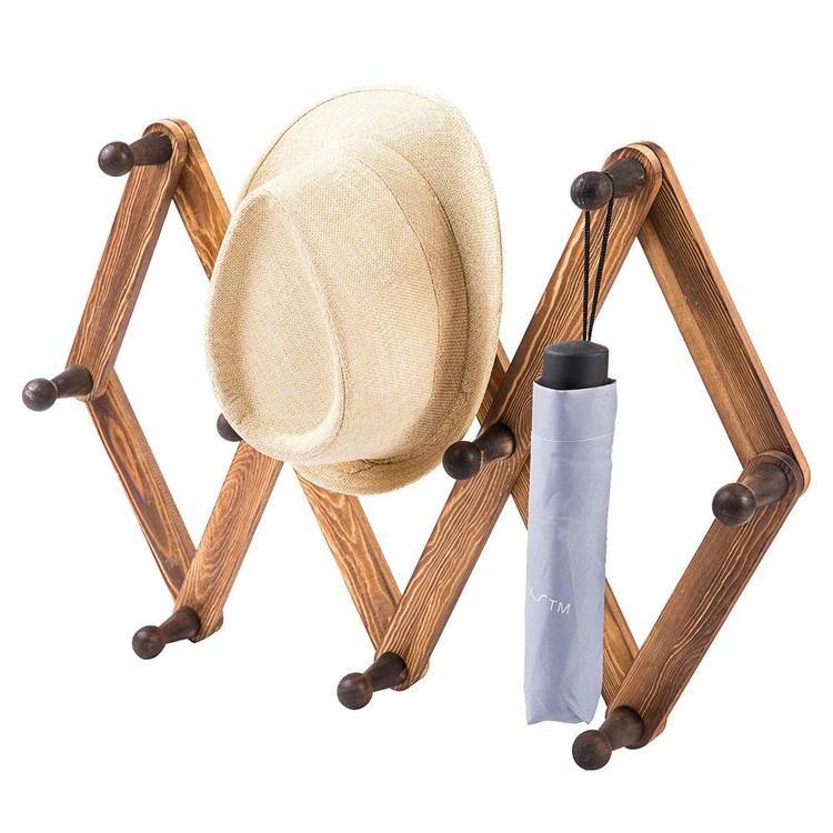 Burnt Wood Accordion Peg Coat Rack