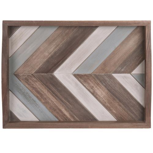 Chevron Pattern Wood Breakfast Serving Tray, Multicolor