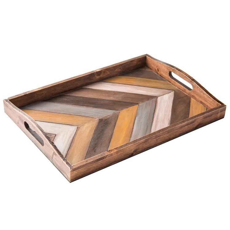 Chevron Pattern Wood Breakfast Serving Tray