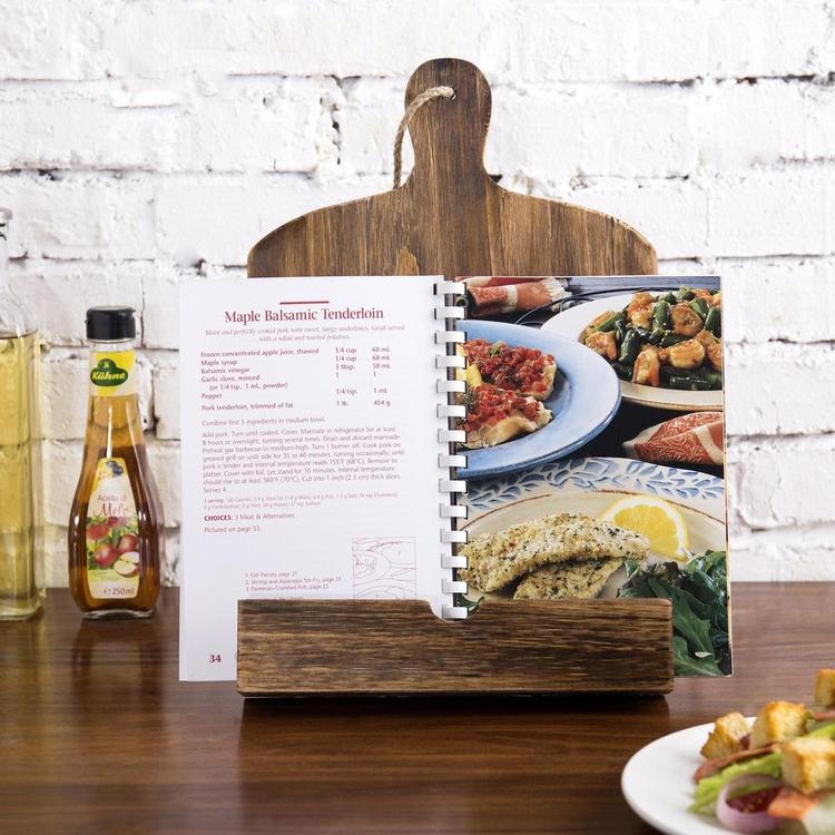 Cutting Board Style Wood Recipe Cookbook Holder, Brown