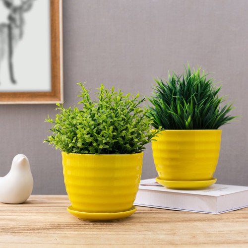 Yellow Ceramic Planter Pots, 5 Inch Size, Set of 2
