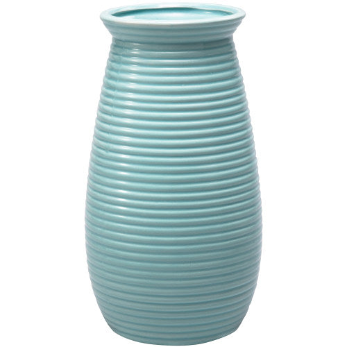 Modern Sky Blue Ribbed Ceramic Flower Vase-MyGift