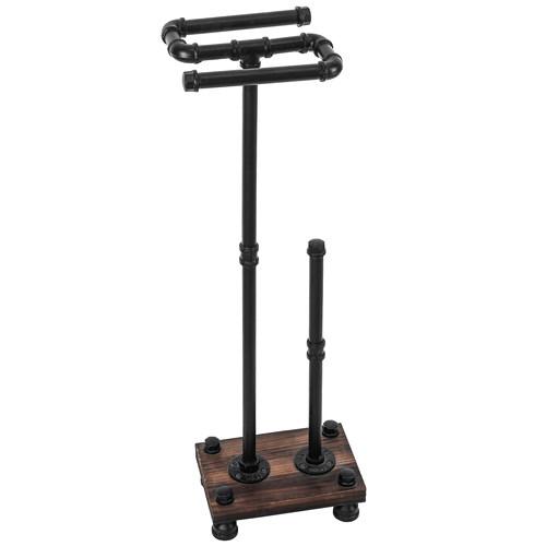 Freestanding Industrial Pipe & Burnt Wood Toilet Paper Roll Holder