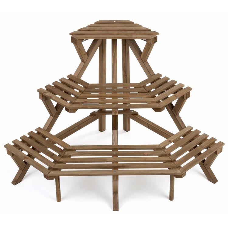 3 Tier Freestanding Rustic Brown Wood Corner Shelf Planter Stand - MyGift Enterprise LLC