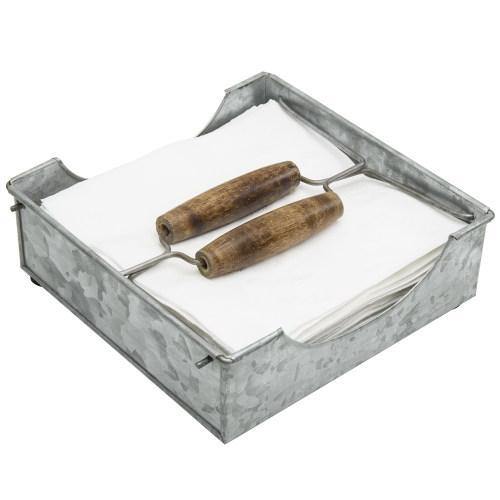 Galvanized Metal Napkin Holder with Wood Handles