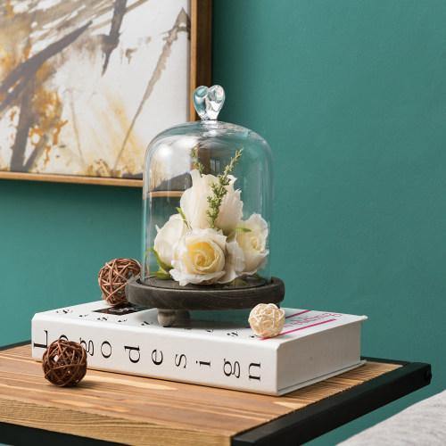 Glass Dome with Heart Handle & Gray Wooden Base