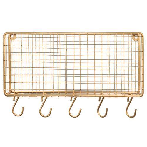 Gold Metal Wire Mail Sorter w/ 5 Removable Key Hooks - MyGift