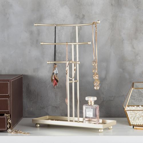 Gold-Tone Necklace Stand with Ring Tray