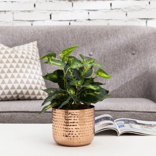 Round Hammered Style 6 Inch Copper Metal Planter Pot