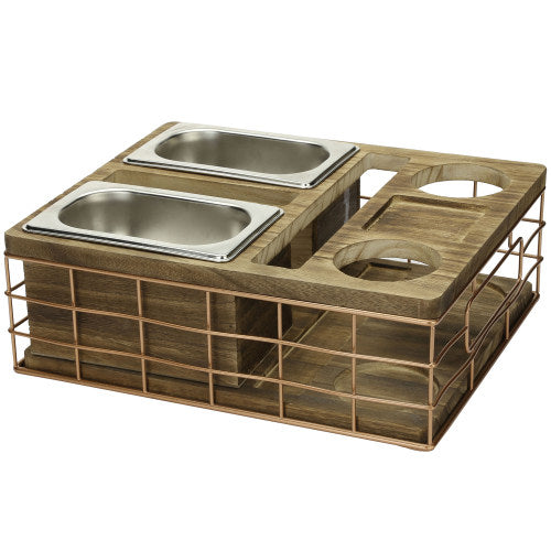 All-in-One Entertainment Snack Tray w/ Burnt Wood & Copper Wire & Accessory Holder-MyGift