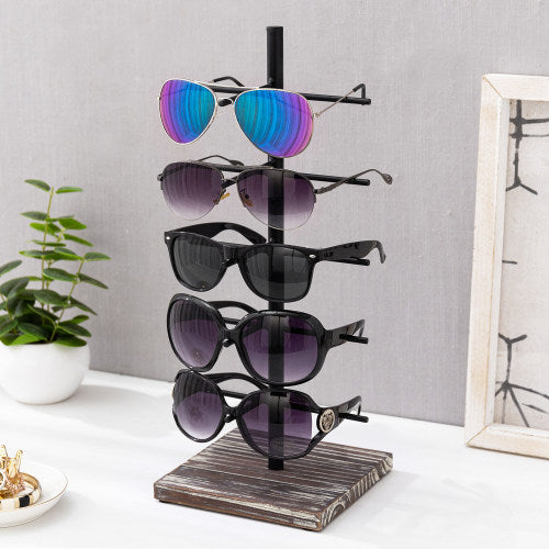 Rustic Torched Wood & Black Metal 5 Pair Eyeglass Display