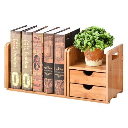 Natural Bamboo Desk Organizer w/ Bookshelf and Drawers - MyGift