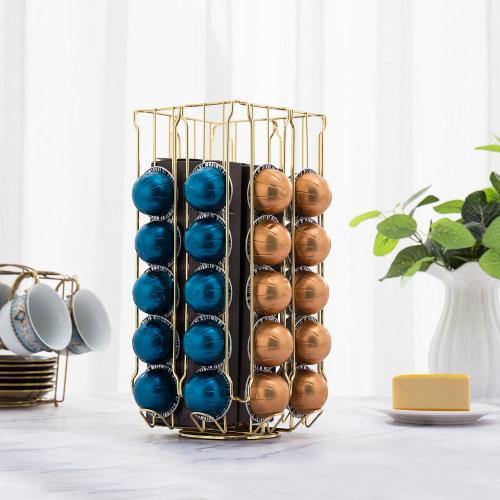 Stainless Steel Brass Rotating Coffee Pod Organizer