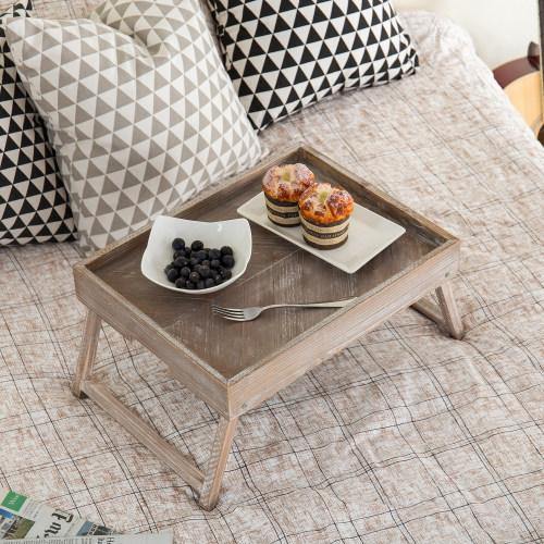 Vintage Graywashed Wood Tray w/Foldable Legs