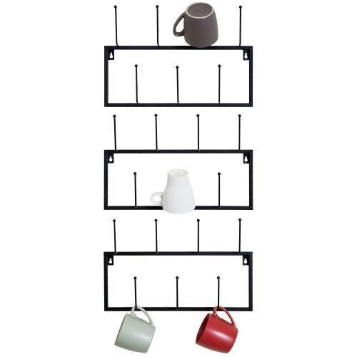 Black Metal Wall-Mounted Coffee Mug Rack, Set of 3 - MyGift