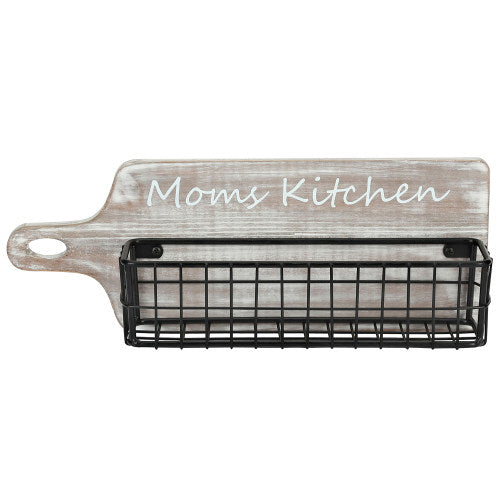 Whitewashed Wood Cutting Board Style Spice Rack "Mama's Kitchen"-MyGift