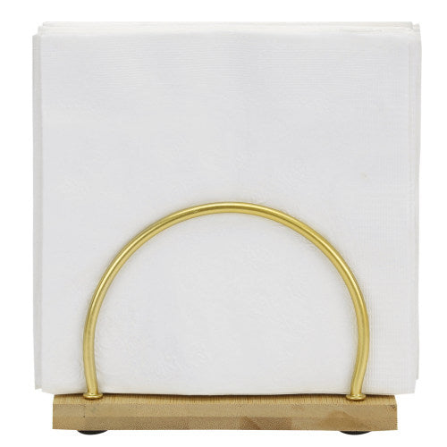 Bamboo & Brass Tone Metal Arc Design Napkin Holder-MyGift