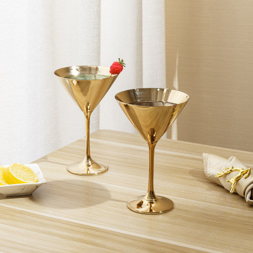 Martini Glasses, Metallic Gold Tone Cocktail Glass 8-ounces, Set of 2