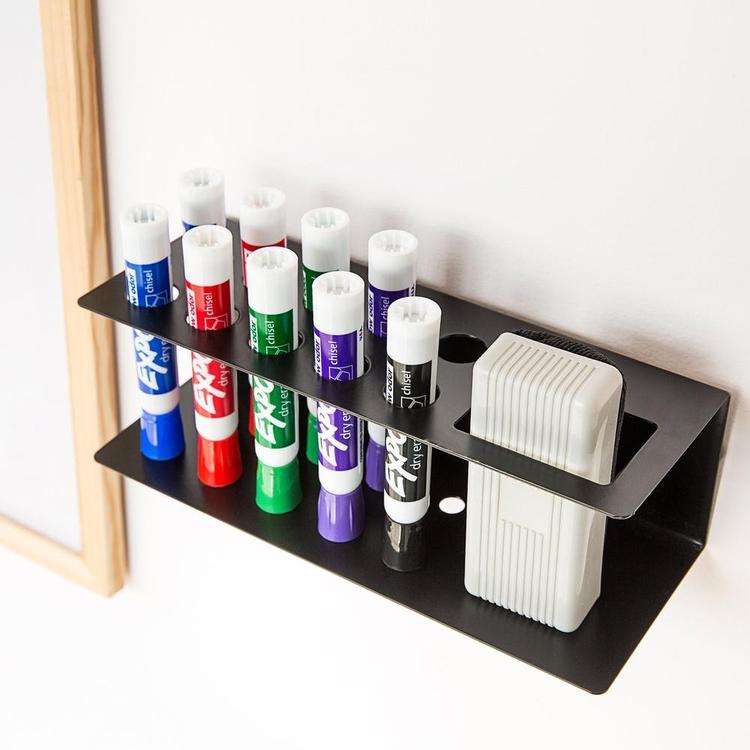 Metal Dry Erase Marker and Eraser Holder Rack, Black
