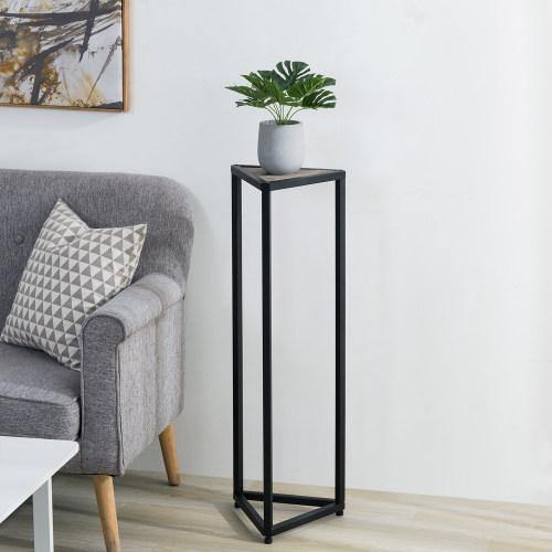 Triangular Torched Wood & Black Metal Stand, 36-inch